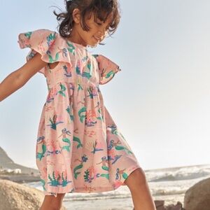 Mini Boden Pink Mermaid Printed Woven Dress Size 5-6Y